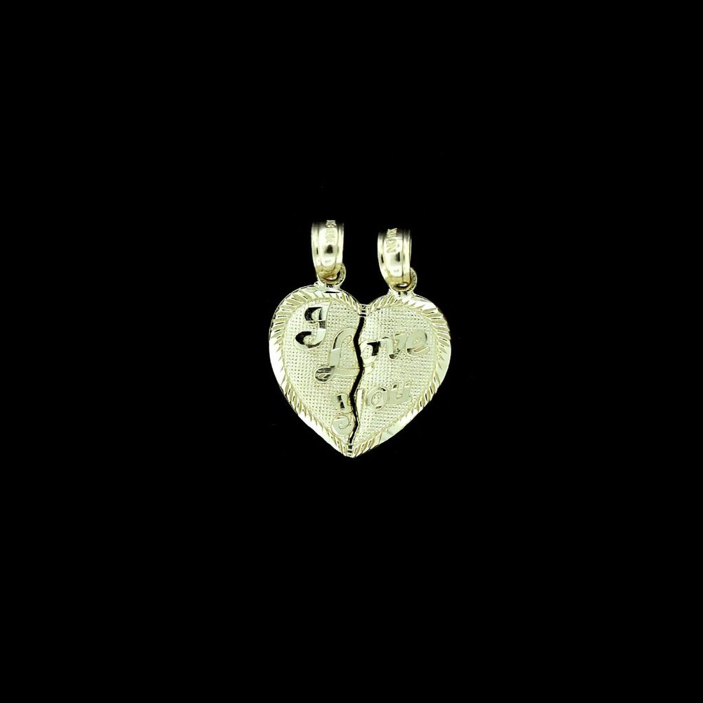 10K Yellow Gold Diamond Cut I Love You Heart Pendant